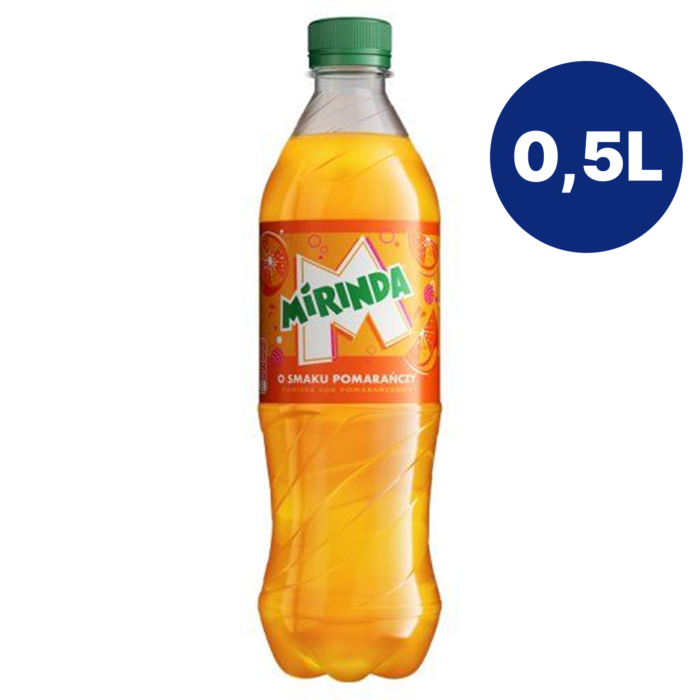 Mirinda o smaku pomaranczy 500 ml – cena zawiera kaucję 0,50 zł (wyszczególnioną na paragonie)