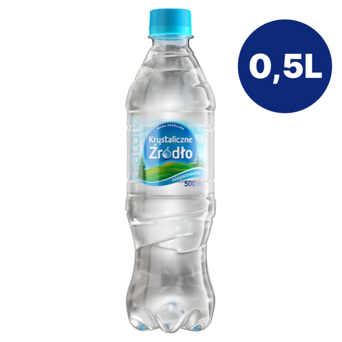 Krystaliczne Źródło Woda źródlana niegazowana 500 ml – cena zawiera kaucję 0,50 zł (wyszczególnioną na paragonie)